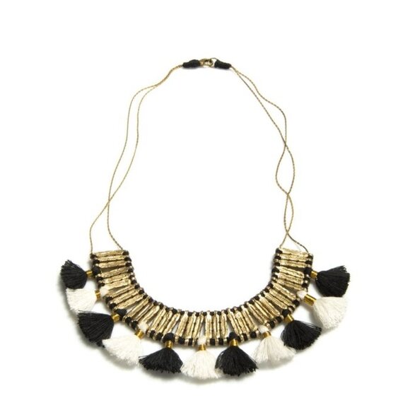 NWT! Keira Gold Beaded Tassel Crescent Necklace - Picture 1 of 5